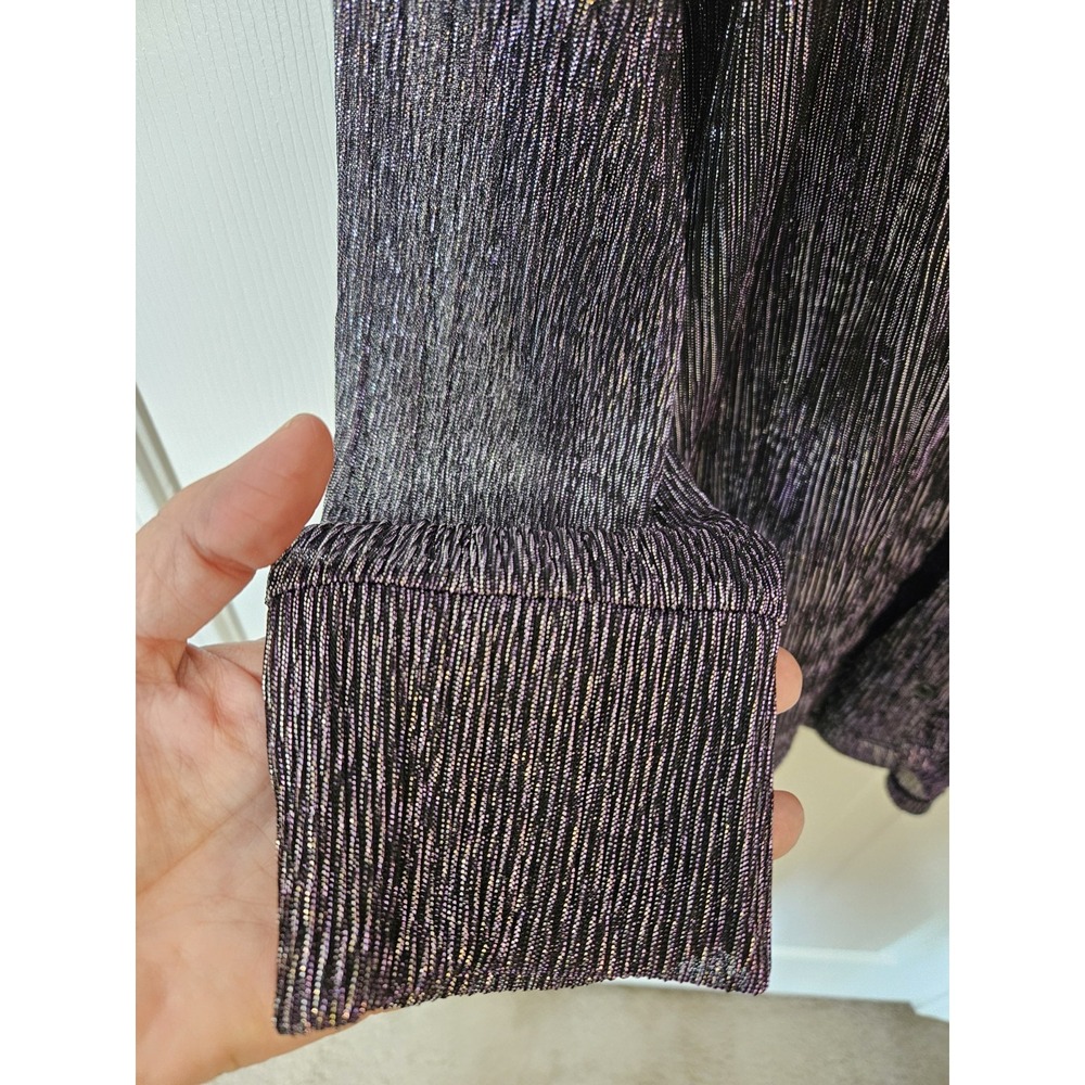 NWT Pilcro by Anthropologie Black/Purple Metallic V-Neck Button-Down Shirt +2X - Picture 6 of 10